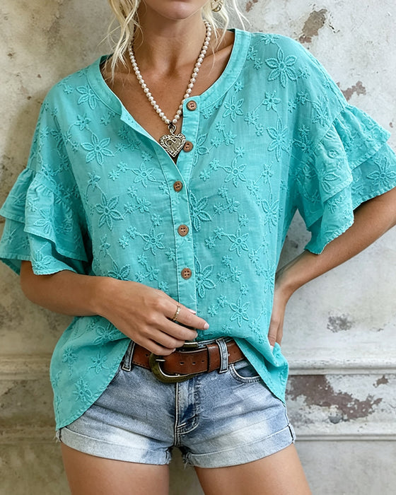Bluse Dobbel Lag Ruffle Erme