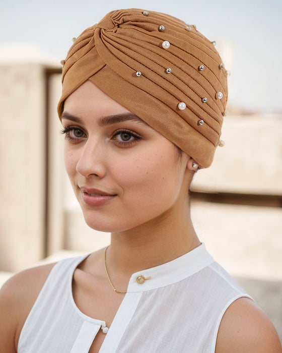 Lue Perle Plissert Forhåndsknytt Turban