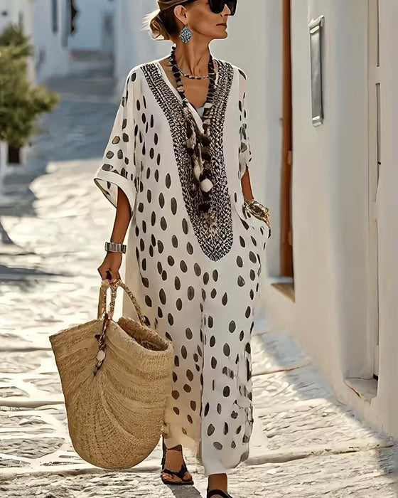 Kjole V-Hals Prikket Resort Trykk