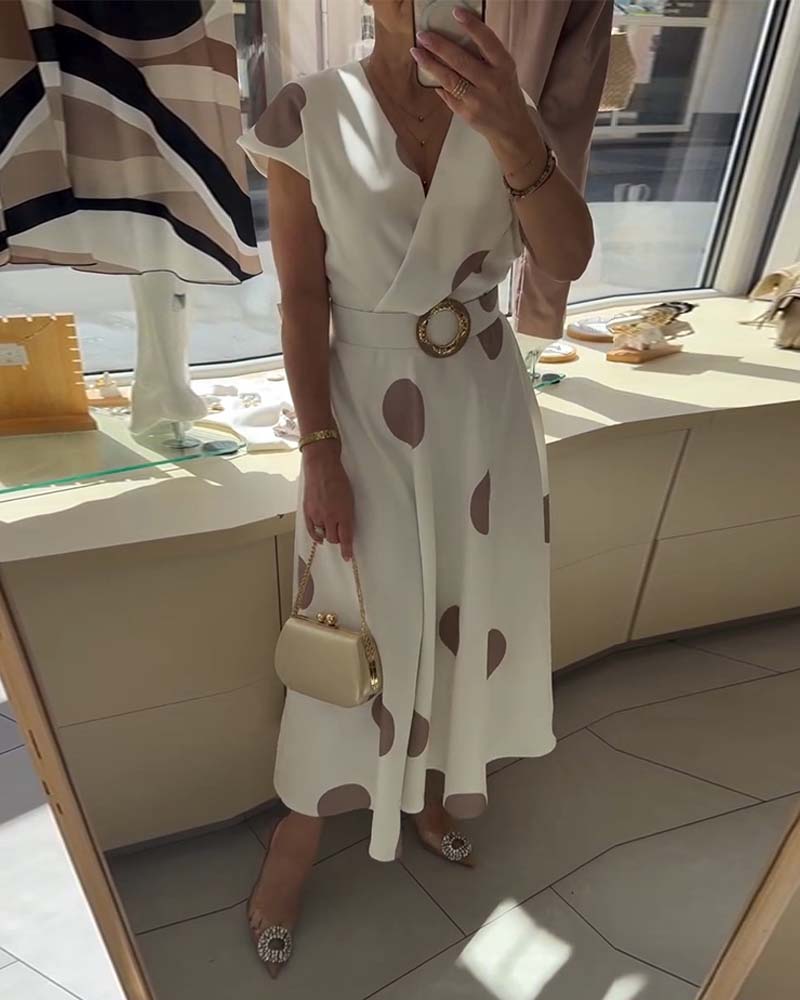 Kjole Prikket V-Hals Midjestrammende