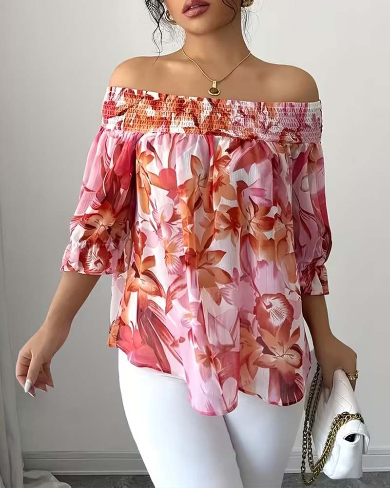 Bluse Off-Shoulder Trykk Boble Erme