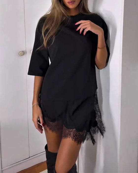 Kjole Casual Kortermet Lappeteknikk