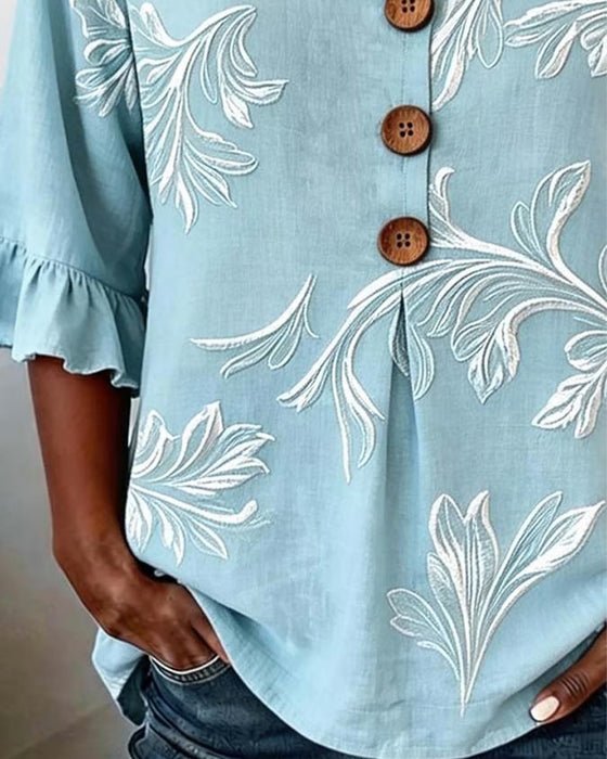 Bluse Rynket Erme Tre-Knapp