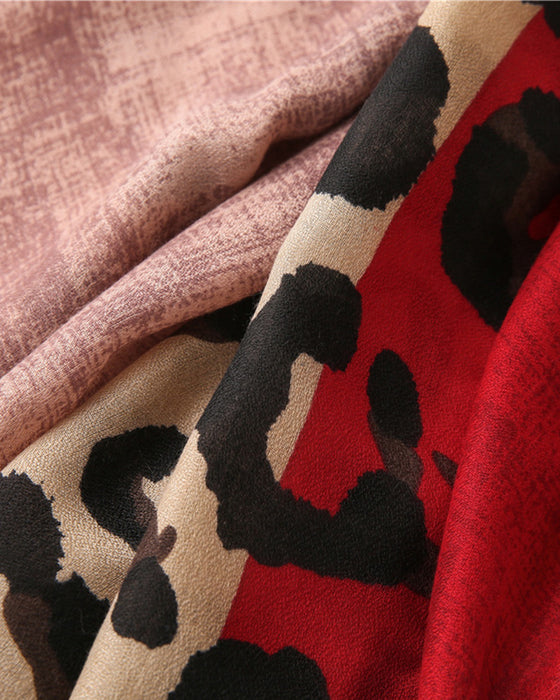 Dame Skjerf Leopard Lappeteppe Trykk Frynser Sjal