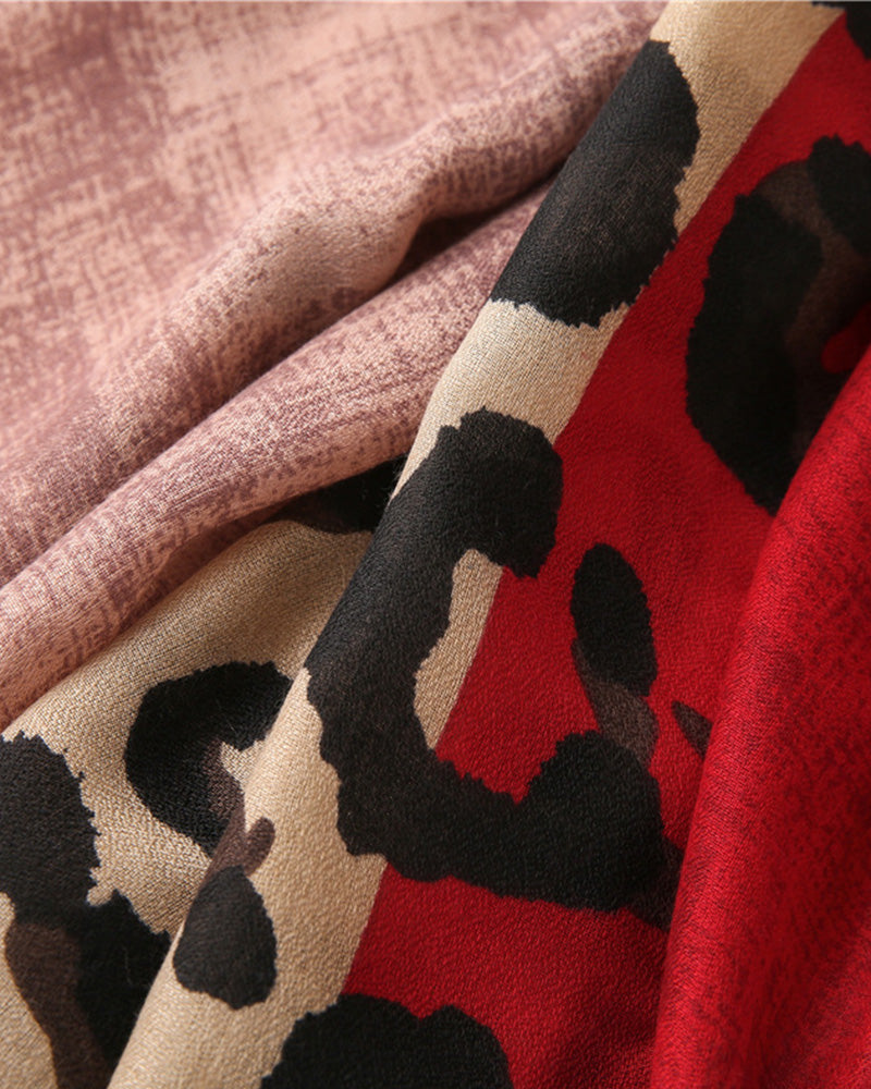 Dame Skjerf Leopard Lappeteppe Trykk Frynser Sjal