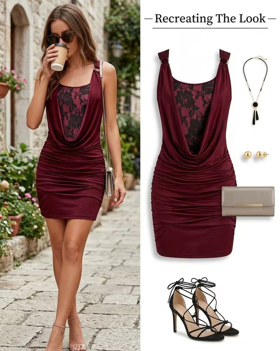 Kjole Drape Hals Blonde Stroppet Bodycon