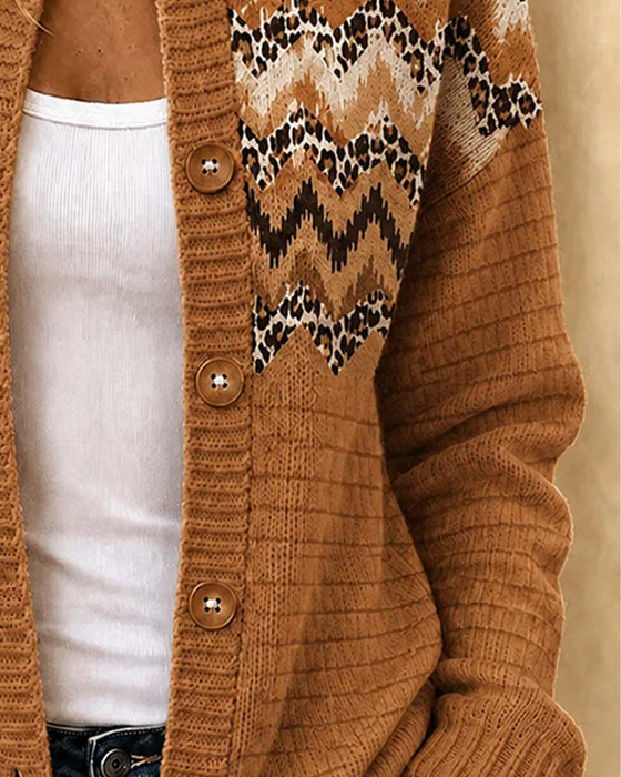Cardigan Knappet Leopard Bølgete Stripe