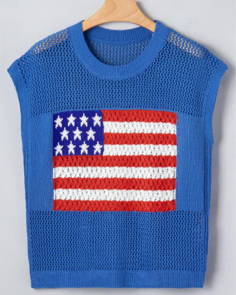 Pullover Flagg Mønster Crewneck