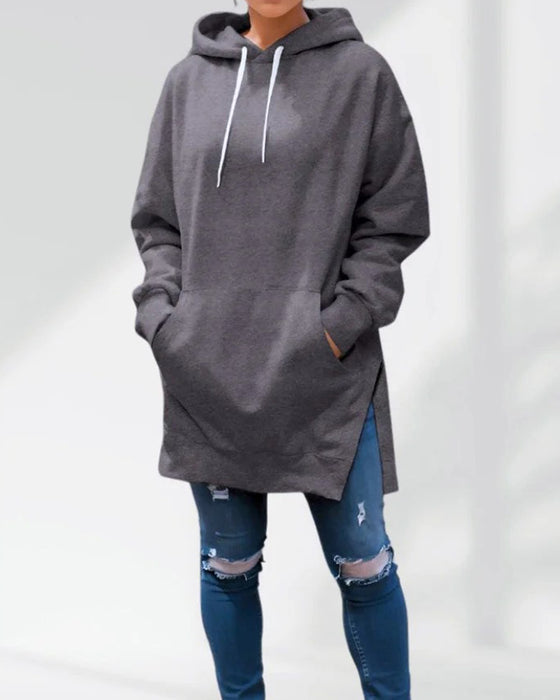 Hettegenser Ensfarget Loose Fit Snøre