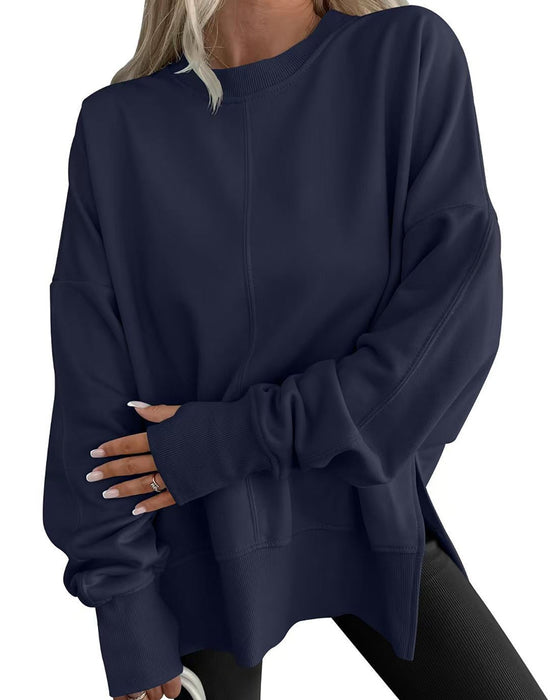 Sweatshirt Side Splitt Rund Hals Løs