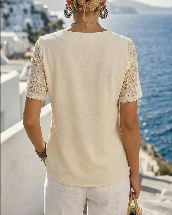 Bluse V-Hals Blonder Patchwork Solid