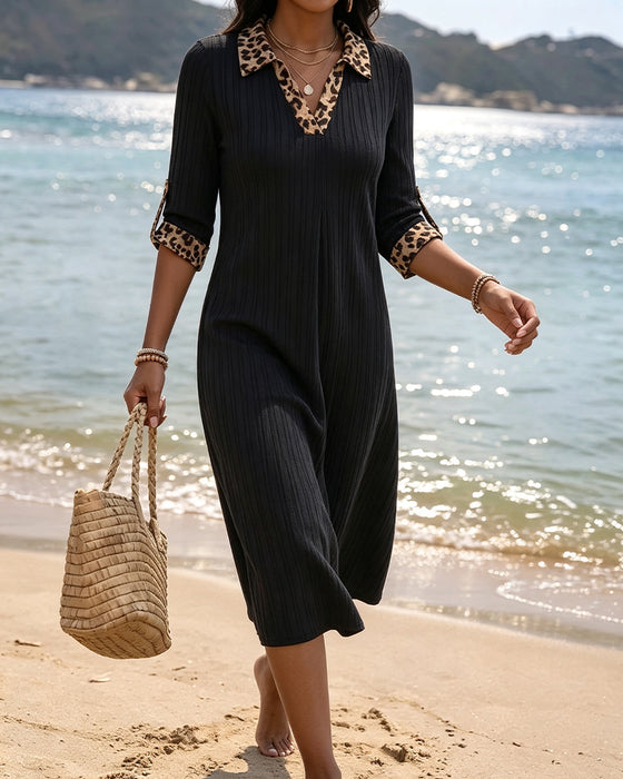 Bluse Avslappet Leopardmønster Revers