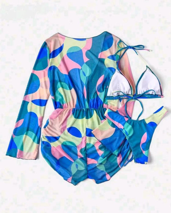 Badedrakt Dekke Trykt Bikini Tredelt