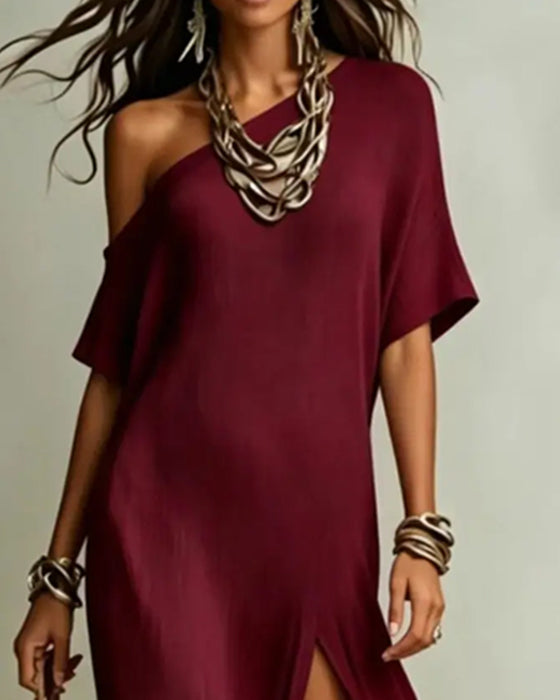Kjole Off-Shoulder Splitt Flaggermus Erme