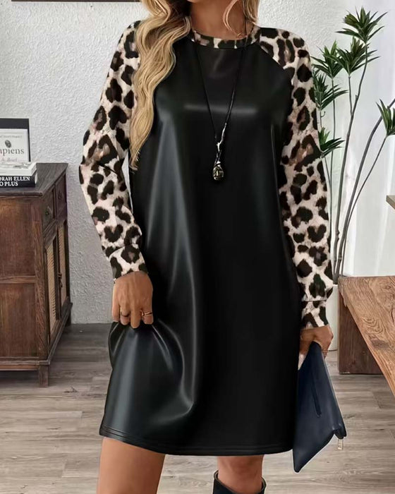 Kjole Rund-Hals Leopard Lappverk