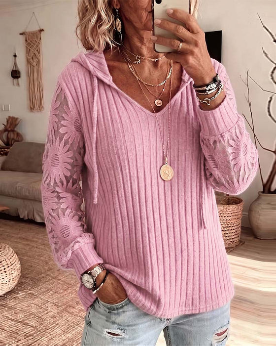 Bluse Hetto V-Hals Blonder Patchwork Ribbet
