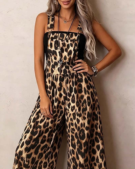 Jumpsuit Leopard Høy Midje Bred Ben Seler