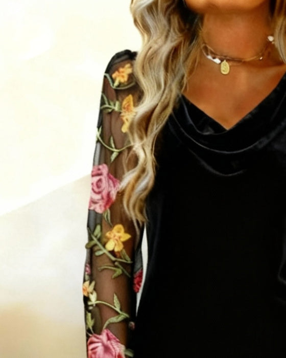 Brodert Langermet Kjole Med Lappverk