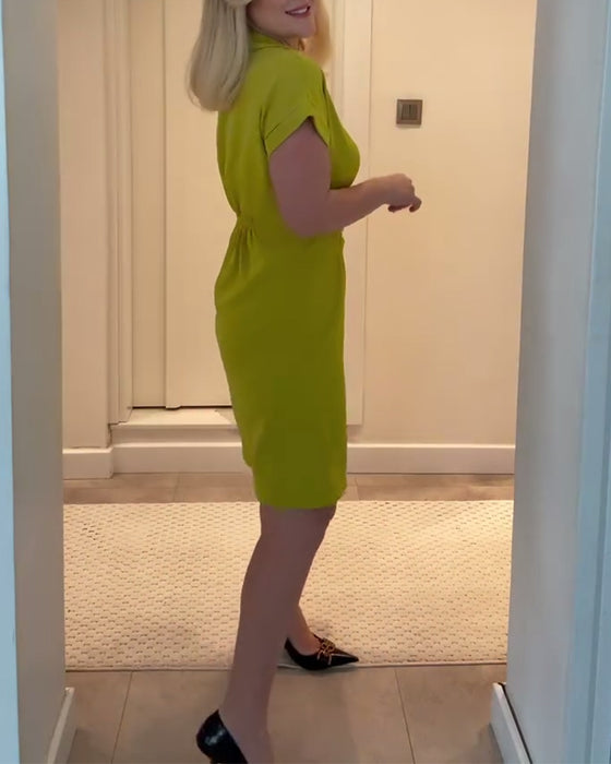 Kjole Revers Ensfarget Plissert Midje