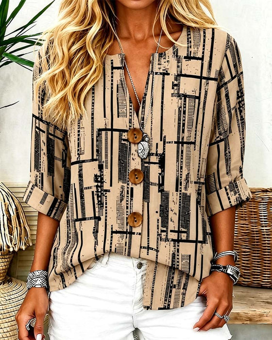 Bluse V-Hals Knappestang Stripet