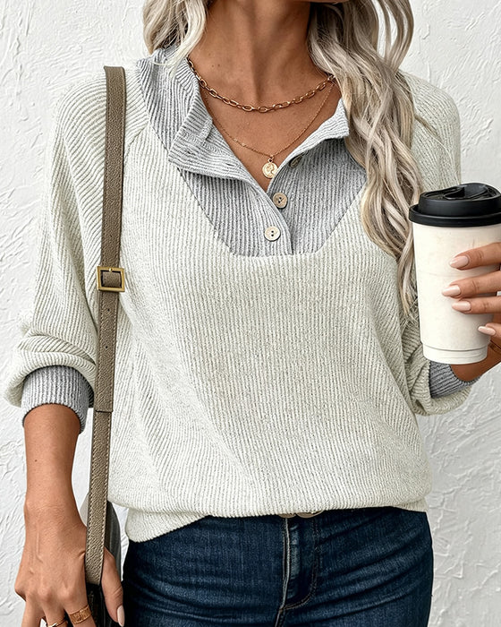 Knit Top Med Kontrasterende Krage Langermet