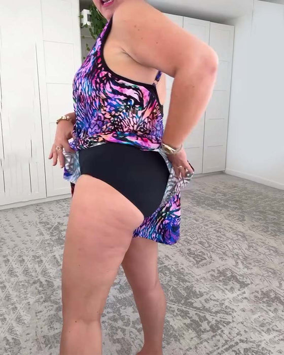 Badedrakt V-hals Fargerikt Trykk Éndelt