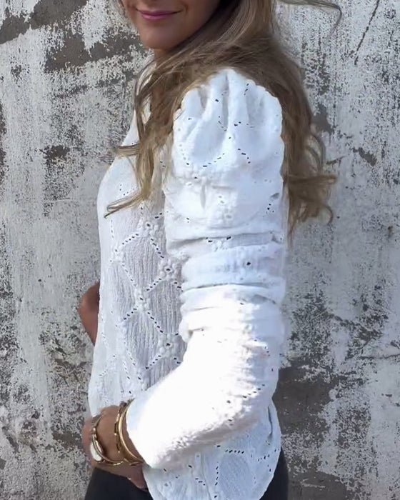 Bluse Med Puffermer Og Cutout