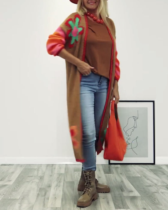 Tilfeldig lang cardigan med blomstermønster