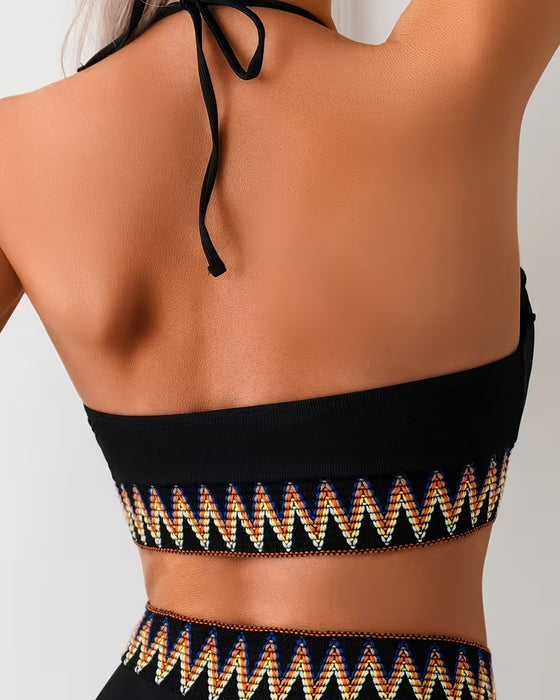 Bikini Enkel Mote Halsbånd V-utringning Bølgetrykk