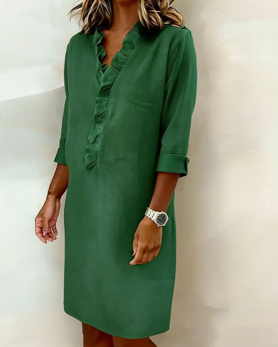 Kjole Rysjet V-Hals Ensfarget