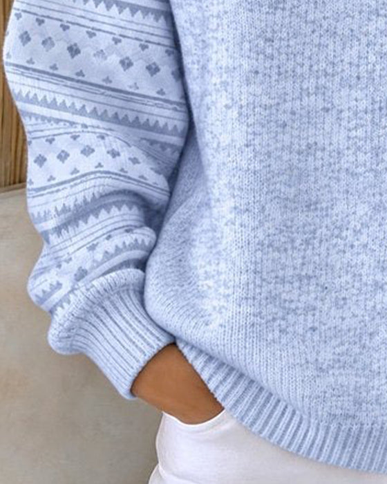 Sweatshirt Rund Hals Knappet Stripete Løs