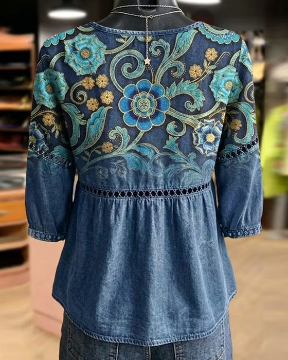 Bluse Hul Ut Trykk Vintage