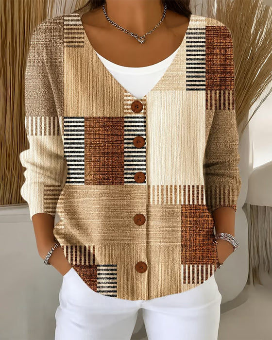 Cardigan Vintage Fargeblokk Rutete Patchwork