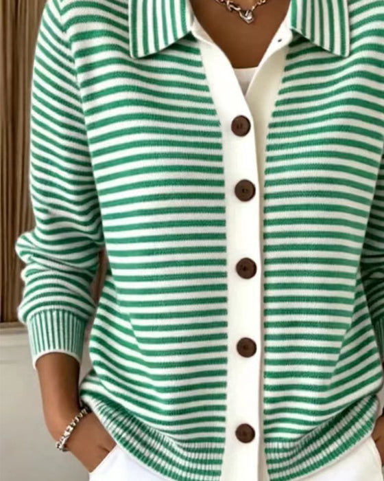 Cardigan Revers Knapp Stripet