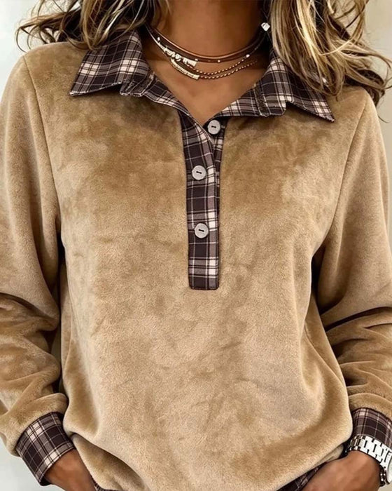 Sweatshirt Jakkeslag Knapp Rutet Patchwork