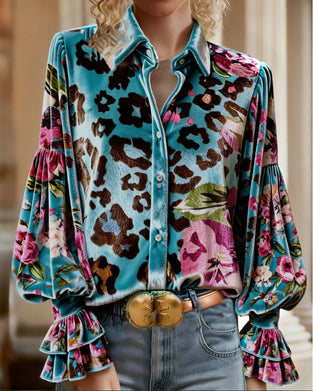 Motebluse Med Leopardmønster Og Trompetermer