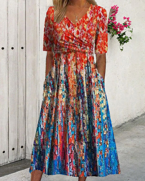 V-halset feriekjole med lommetrykk