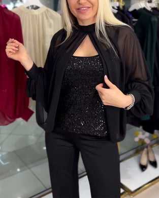 Bluse statement flaggermus-ermet paljett