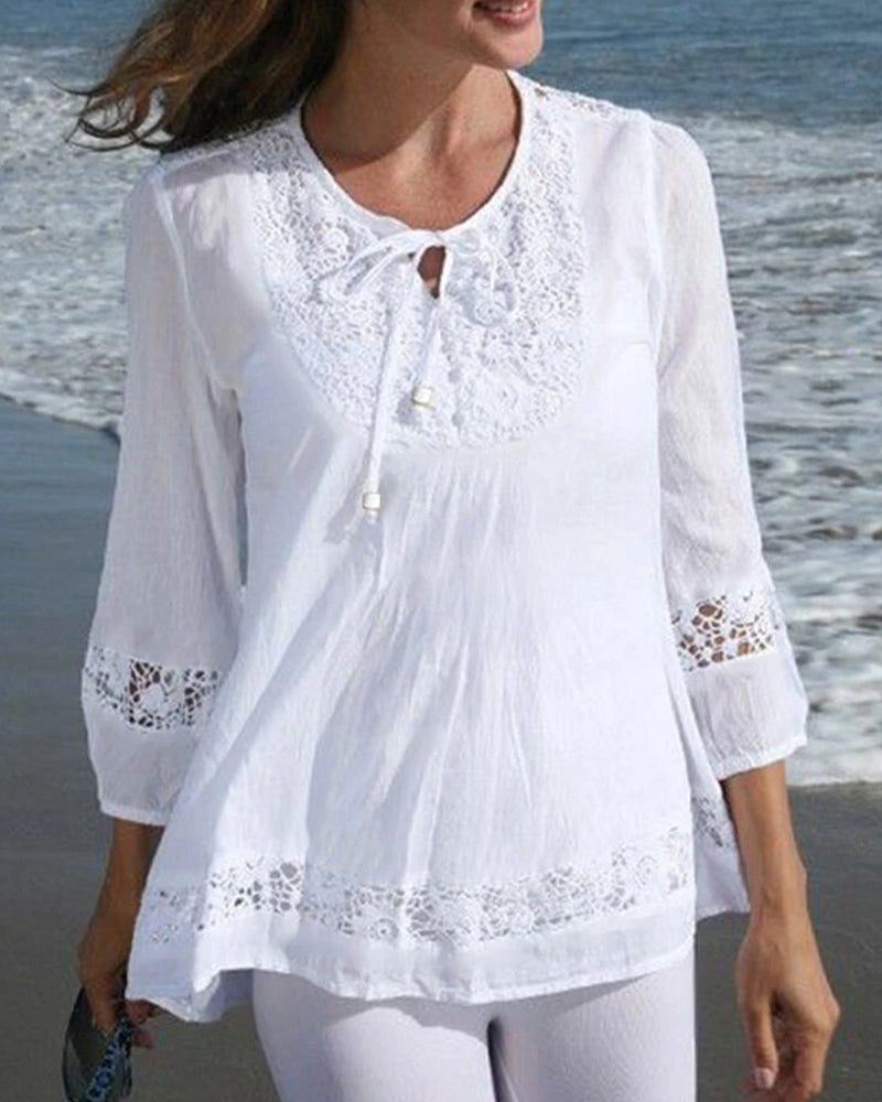 Bluse Rund Hals Knyte Blonde Patchwork Solid