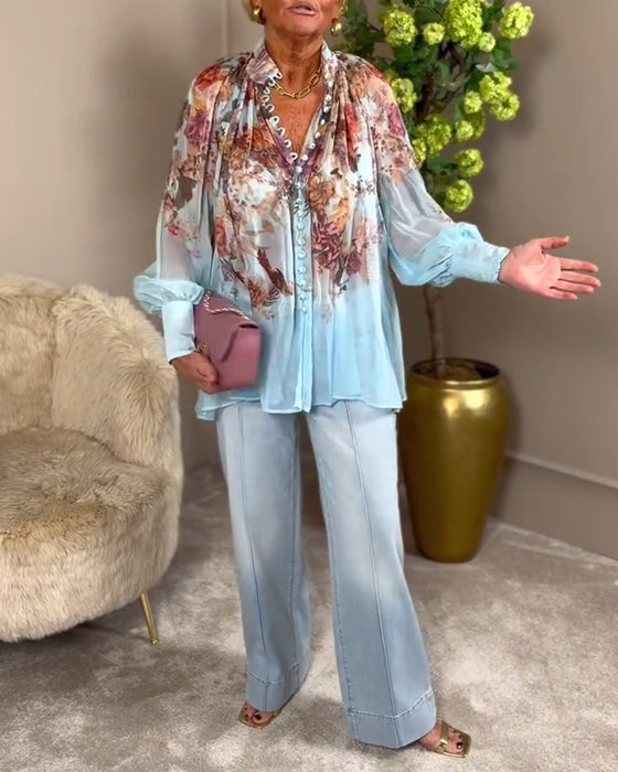 Skjorte Lanternearm Ståkrage Trykk