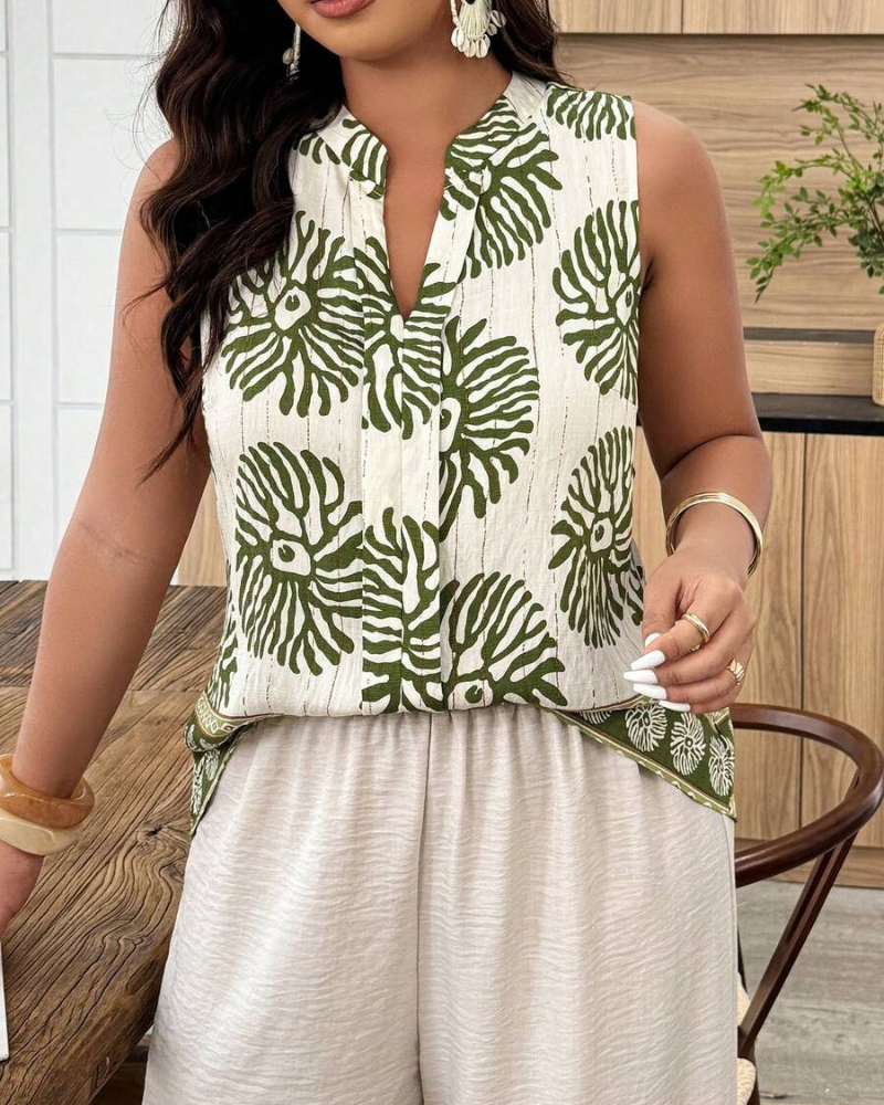 Bluse Plantetrykk Veststil Ermeløs