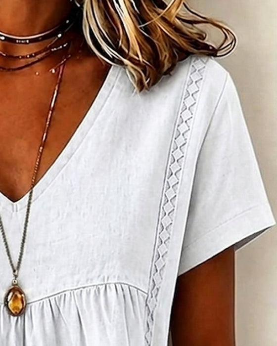 Bluse V-Hals Rynket Kort Erme