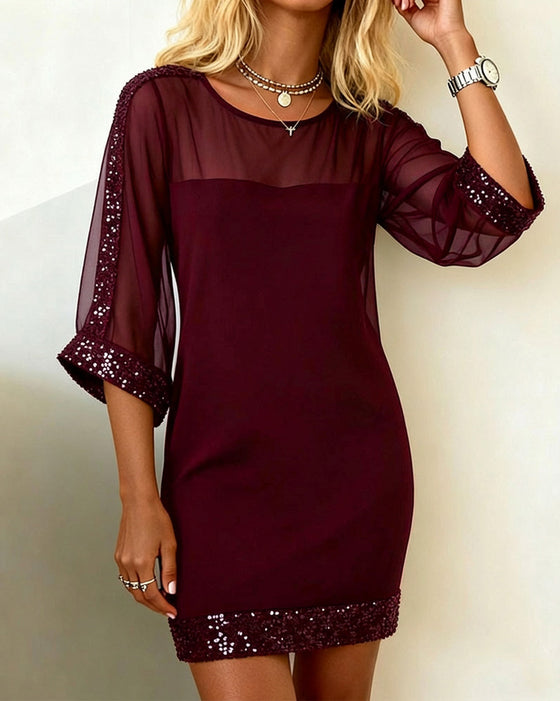 Kjole Glitter Innfelt Mesh Rund Hals