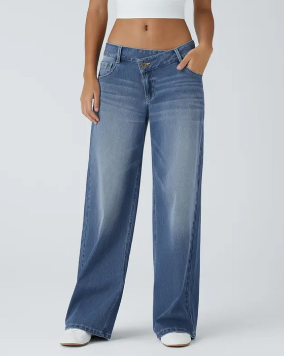 Jeans Asymmetrisk Lav Midje Vide Ben