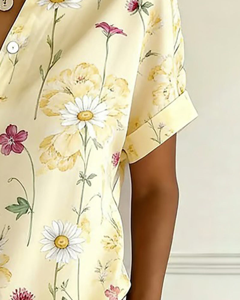 Skjorte Frisk Blomster Trykk