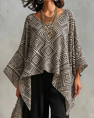 Bluse Diamant Mønster Uregelmessig Casual