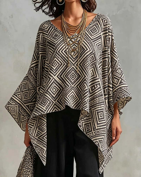 Bluse Diamant Mønster Uregelmessig Casual