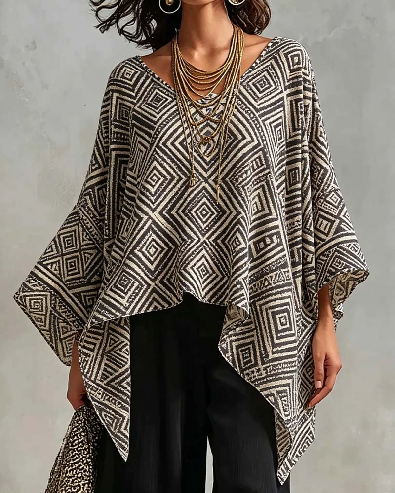 Bluse Diamant Mønster Uregelmessig Casual