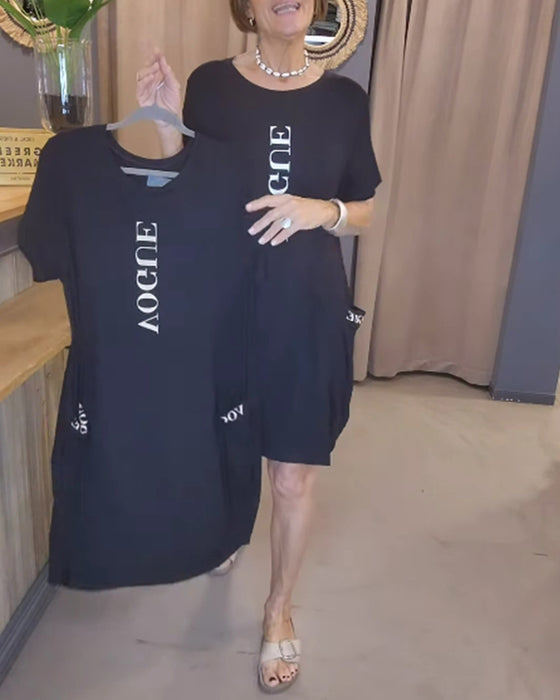 Kjole Casual Kortermet Løs Bokstav Trykk