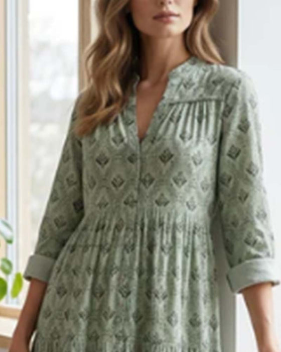 Kjole Vintage V-Hals Blomstret